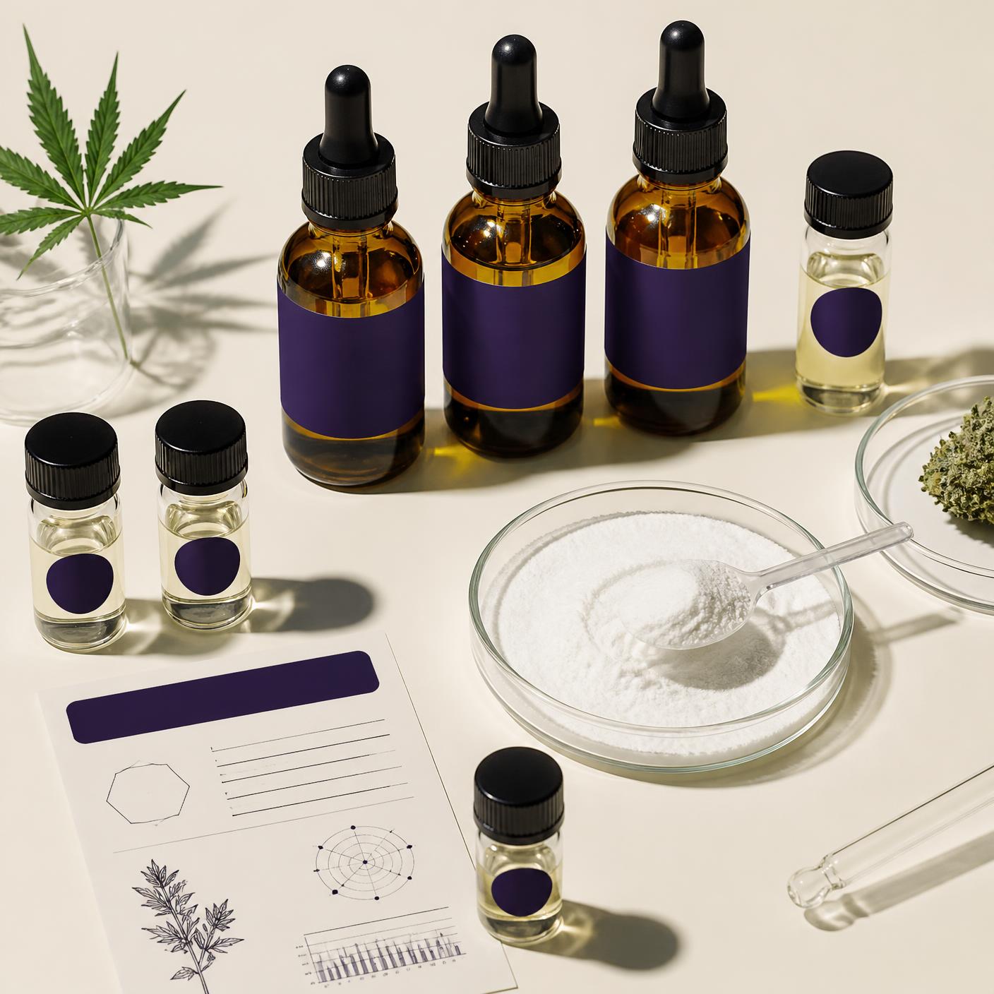 Cannabinoid oils, THC water-soluble powders, and terpene isolates
